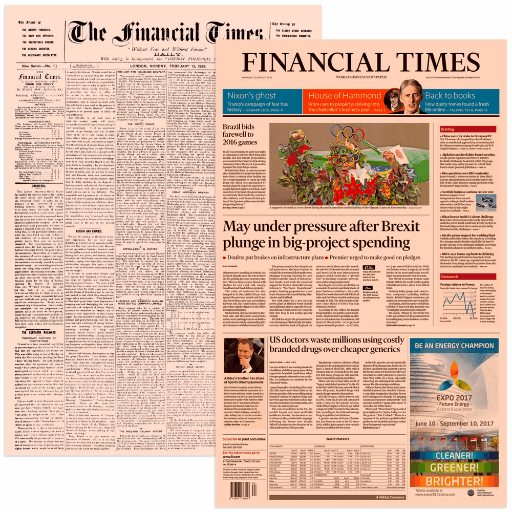 A comparison of the first and latest edition of the Financial Times